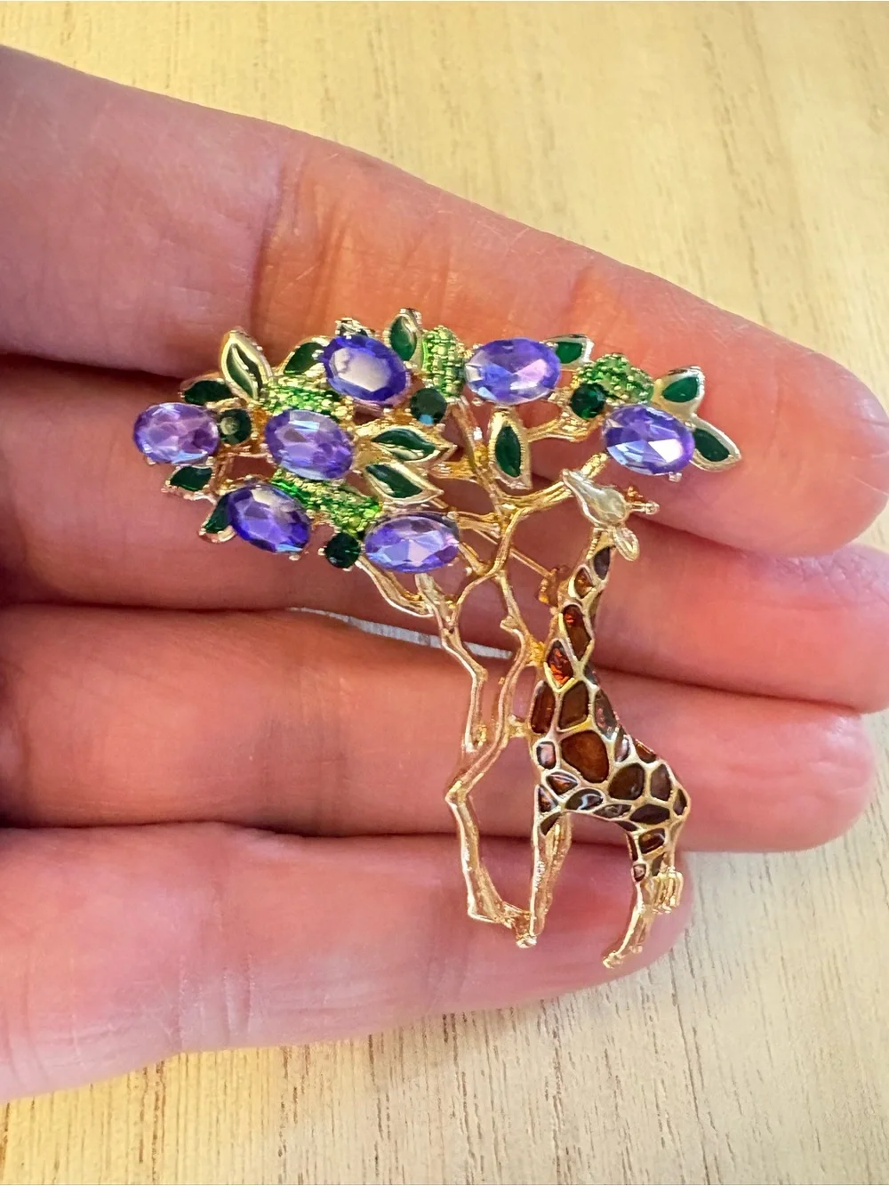 Giraffe Tree Brooch with Purple Stones